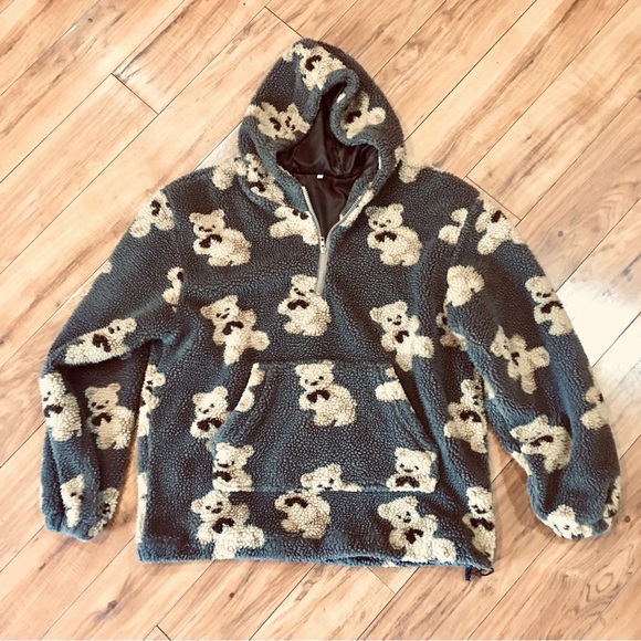 Teddy Bear cozy hoodie fleece sweatshirt hooded pullover kangaroo pocket… - Picture 4 of 10